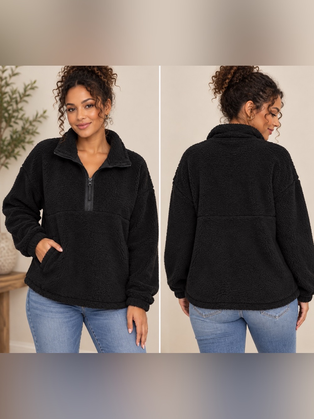No Boundaries Black Plush Fleece Sherpa Pullover Jacket Size L 12-14 NWT